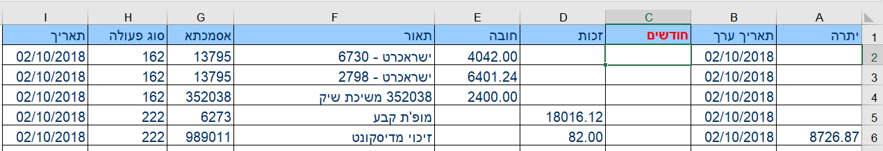הוספת עמודת חודשים